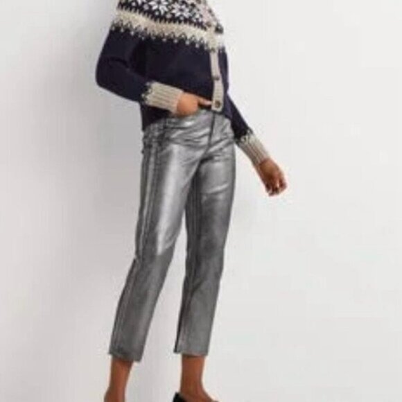Boden Straight‑Leg Metallic Denim Jeans – Shimmery Silver Finish, Size 12 - Picture 8 of 9